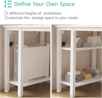 Lufeiya White Computer Desk with Fabric Drawers & Storage Shelves, 55 Inch Study Work Writing Desk for Home Office Bedroom, Simple Modern Cute PC Desks Table, White