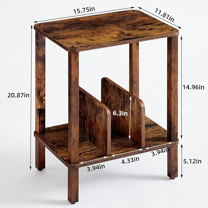 LELELINKY 2-Tier Record Player Stand with Vinyl Record Storage up to 100 Albums, Bedroom Record Holder and Multi-Functional End Table for Living Room, Brown