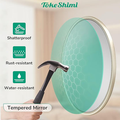 TokeShimi 40 in Tempered Bathroom Vanity Mirror Round Brushed Nickel Bathroom Mirror, 40x40 Shatterproof Circle Wall Mirrored Farmhouse Metal for Entryway, Bedroom, Restroom, Vanity, Living Room