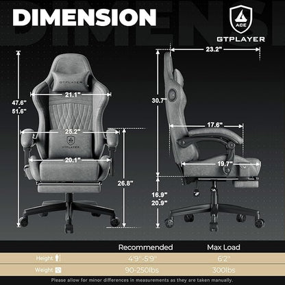 GTPLAYER ACE-PRO Music Gaming Chairs – Built-in Speakers, App Support & Bluetooth Control, Footrest & Pocket, Gamer Chair for Adults, Grey