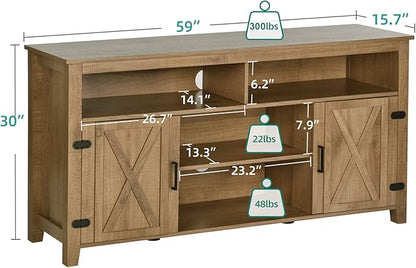 YITAHOME Television Stand for 65 Inch TV, Farmhouse TV Stand Entertainment Center with Storage and Barn Door, Media Console TV Cabinet for Living Room, 59 Inches, Barnwood