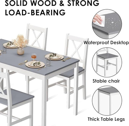 sogesfurnituer 5 Piece Kitchen Dining Room Table Sets for 4, Modern Space-Saving Dining Furniture, 47.5'' Pastoral Rectangular Dining Table Furniture Set for Kitchen, Grey&White