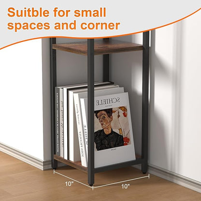 10" Wide Square Drink Table with Adjustable Feet - 3-Tier Small Side Table for Apartments, Balcony & Office | Space-Saving, Lightweight & Multi-Functional (Plants, Books, Drinks)