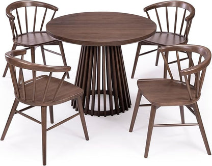 Plank+Beam Lido Round Dining Table, 38", Wooden, Pedestal, Minimalist Kitchen Table for 4 for Dining Room, Walnut