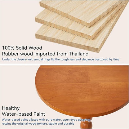 Round Wood Side Table, Small Decorative Table, Nightstand, Modern Side Table for Living Room Bedroom Small Space Cherry Wood Color YD-RST001C