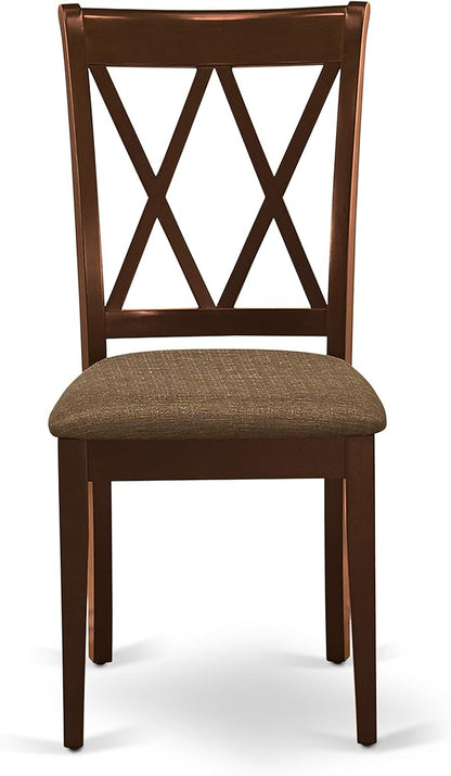 East West Furniture HBCL5-MAH-C 5 Piece Dining Room Table Set Includes a Round Kitchen Table with Pedestal and 4 Linen Fabric Upholstered Dining Chairs, 42x42 Inch, Mahogany