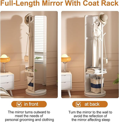 70"x16"Full Length Mirror with Stand,Coat Rack with Mirror,Solid Wood Floor Mirror,Swivel Mirrorfor Bedroom, Living Room, Cloakroom