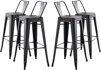 AC Pacific 30” Metal Barstool Set of 4 – Country Rustic Style with Low Back, Lightweight & Sturdy Build, Easy Assembly – Distressed Black