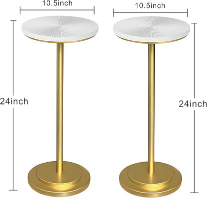 Drink Table Set of 2, Small Round Pedestal Side Table with Carved Top for Living Room, Bedroom, Small Space, Corners and Office, White and Gold