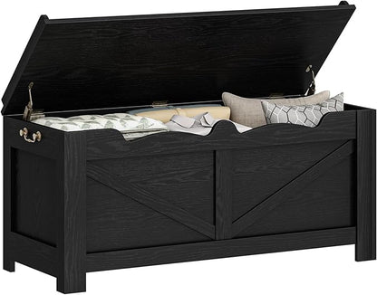 39.4" Storage Bench, Storage Chest, Lift-Top Storage Trunk with 2 Safety Hinges, Wooden Storage Box Chest Organizer for Bedroom, Entryway, Living Room, Black SB04504X