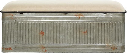Deco 79 Metal Room Storage Bench Galvanized Entryway Bench with Cream Burlap Top, Bench 50" x 16" x 18", Gray