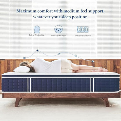 Coolvie Mattresses Queen Size, 12 Inch Supportive Foam Hybrid Mattress in a Box, Individual Pocket Springs for Cooler Sleep & Minimal Motion Transfer, Medium Firm for Back Sleeper 100-Night Trial