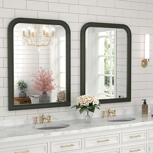 WallBeyond Wood Mirror for Wall Decor 18x24 Inch Small Bathroom Vanity Rectangle Mirror for Hallway Bedroom Living Room(Horizontal/Vertical Black)