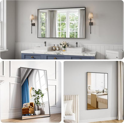 Koonmi Bathroom Mirror 30x50 Black Bathroom Wall-Mounted Mirrors, Modern Vanity Mirror for Bedroom, Living Room, Aluminum Alloy Frame Allow to Hang Horizontally or Vertically