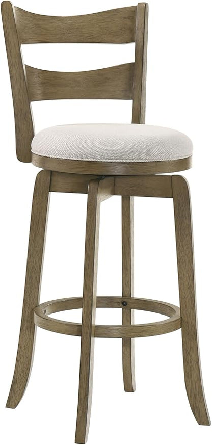 Armen Living Blair 30 in. Putty Brown Bar Height Rubberwood Swivel Barstool with Cream Fabric Seat - Set of 3