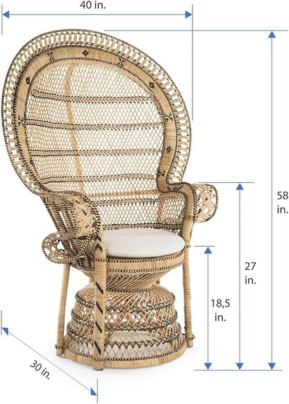 KOUBOO Grand Pecock Retro Peacock Chair in Rattan with Seat Cushion, Natural Color, Large