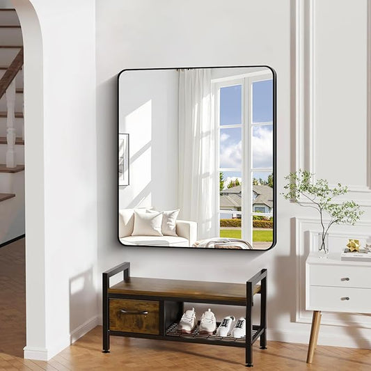 40" x 36"Bathroom Mirror, Matte Black Wall Mirror with Metal Frame, Decorative Rectangular Vanity Mirror for Bedroom Bathroom Living Room Entryway (Horizontal/Vertical)