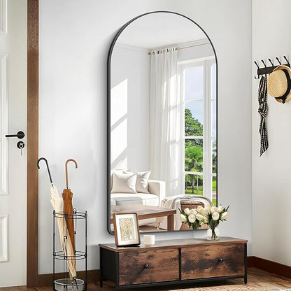 Arched Bathroom Mirror, 30"x50" Black Arched Mirror for Bathroom, Wall Mounted Mirror, Gold Vanity Wall Mirror Metal Frame for Bedroom, Entryway, Living Room, Vertically Hanging