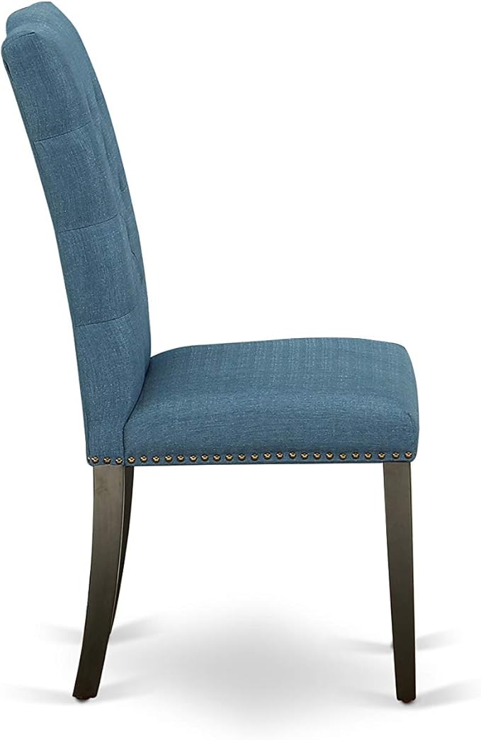 East West Furniture X627EL121-5 5 Piece Dining Table Set for 4 Includes a Rectangle Kitchen Table with X-Legs and 4 Blue Linen Fabric Parson Dining Room Chairs, 40x72 Inch, Multi-Color