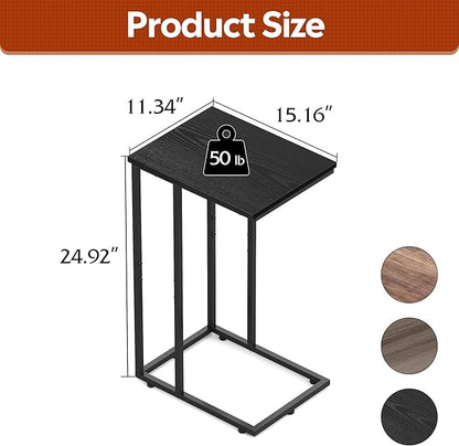 WLIVE Black Side Table Set of 2, C Shaped End Table Sets, Small Sofa Side Tables Bedroom, Living Room, Home Office, 2-Tier Couch Bedside Table for Small Spaces