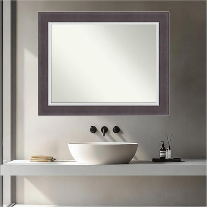 Amanti Art Brown Bathroom Mirror for Over Sink, 30x24 Ellie Brown Silver Rectangle Vanity Mirror, Medium Modern Frame, Hangs Horizonally and Vertically, Bathroom Wall Decor, Non-Beveled Edge