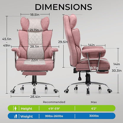GTRACING Gaming Chair,Office Chair with Pocket Spring Lumbar Support, Ergonomic Comfortable Wide Office Desk Computer Chair with Outward Fixed Soft Armrests and Footrest (Fabric, Pink)