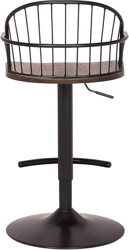 Armen Living Edward Adjustable Walnut Glazed Barstool in Black Powder Coated Finish