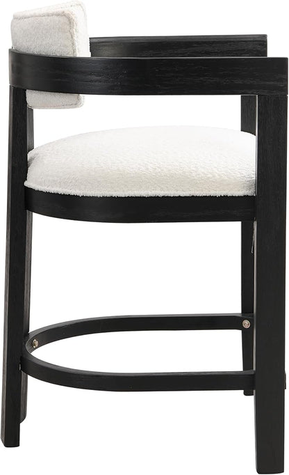 Christopher Knight Home Set of 2 Ryland Modern 26" Counter Height Bar Stools, Boucle Fabric Upholstered Counter Stools,Wooden Kitchen Island Armchair with Footrest, Round Backrest, Milky White+Black