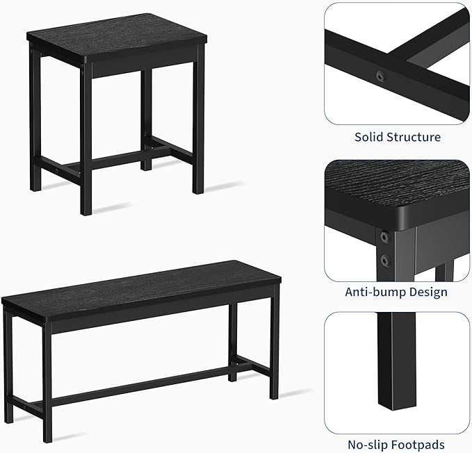 IDEALHOUSE 5-Piece Extendable Dining Table Set for 4-8 People, 63 Inch Kitchen Table with 2 Benches & 2 Stools, Space Saving Modern Dining Room Furniture, Easy Assembly, Black