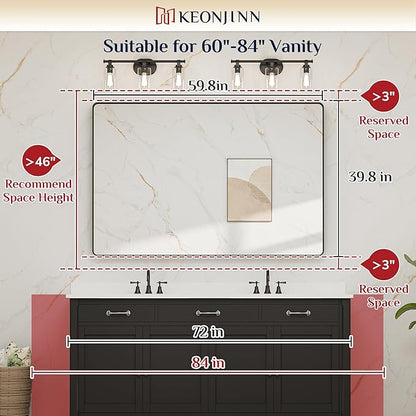 Keonjinn Black Bathroom Mirror for Over Sink, 60 x 40 Inch Large Rounded Rectangle Bathroom Vanity Mirror, Matte Black Farmhouse Wall Mirror, HD Tempered Glass, Seamless Aluminum Alloy Frame Mirror