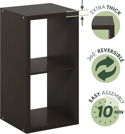 Furinno Cubicle Open Back Decorative Cube Storage Organizer, 2-Cube, Black Dark Oak