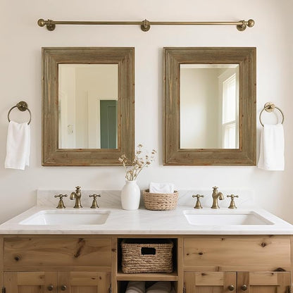 WallBeyond Rustic Wood Framed Mirror, 22" x 28" Farmhouse Decorative Wall Mirror, Vintage Solid Wood Rectangular for Bathroom, Entryway & Living Room, Natural