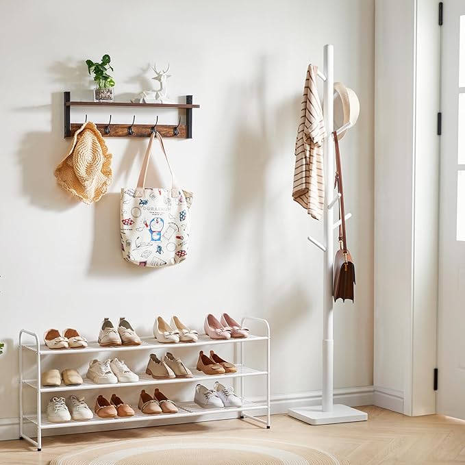 YMYNY Freestanding Shoe Racks, 3 Tiers Stackable & Adjustable Shoe Storage Shelf, Extra Large Capacity Shoe Organizer Stand for 20-24 Pairs, for Entryway, Closet, Bedroom, White, 42.9" L, UHXJ302W
