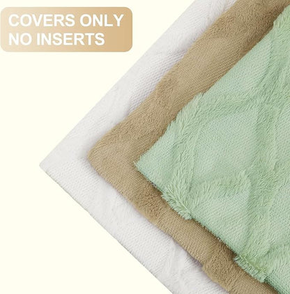 decorUhome Throw Pillow Covers 18x18 Inch Set of 2, Soft Plush Faux Fur Wool Sage Green Couch Pillow Covers, Decorative Neutral Pillow Cases for Bed Sofa Living Room Home Decor
