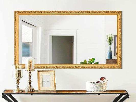 Large Vintage Decorative Mirror for Wall Decor, Gold Antiuqe Living Room Mirror with Ornate Frame, Traditional Vintage Gold Mantle Mirrors, Horizontal/Vertical,51.5'' x 27.9''