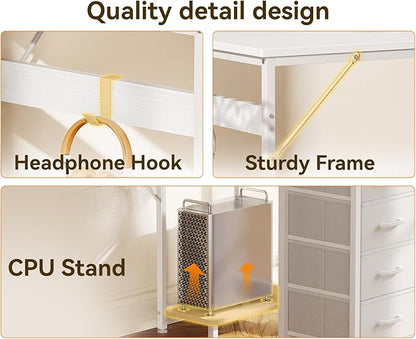Casaottima L Shaped Desk with 4 Drawers, 40" Small White Computer Desk with Storage, Reversible Kids Study Desk with CPU Stand & Hook, Corner Desk for Home Office