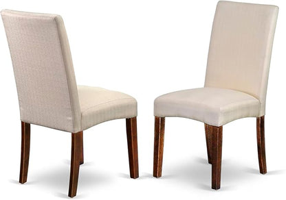 East West Furniture AMDR3-MAH-01 3 Piece Dinette Set for Small Spaces Contains a Round Kitchen Table with Pedestal and 2 Cream Linen Fabric Parson Dining Chairs, 36x36 Inch, Mahogany