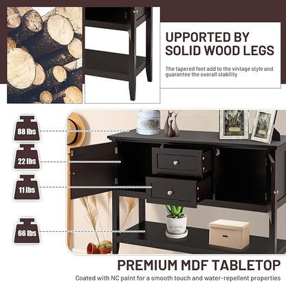COSTWAY Buffet Sideboard, with 2 Wood Storage Drawers & Open Shelf, Console Table for Living Room Kitchen Dining Room Furniture (Coffee)