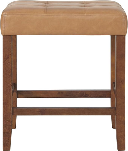 Alaterre Furniture Madison 25-Inch Bar Stool with Faux Leather Seat - Counter Height Stool for Kitchen Island or Bar - Backless Barstools (Cognac/Walnut)