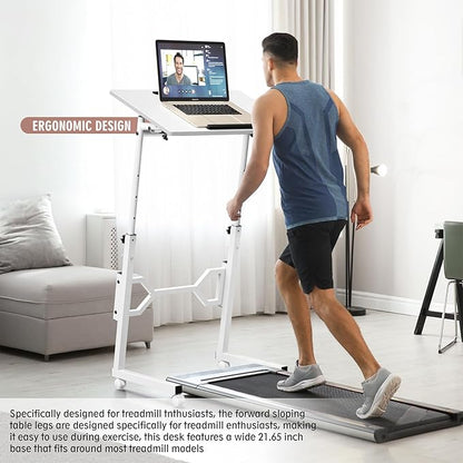 Small Standing Desk with Wheels, Portable Treadmill Desk, Rolling Desk Adjustable Height for Laptop, Mobile Standing Table for Walking Pad, Bedside Table