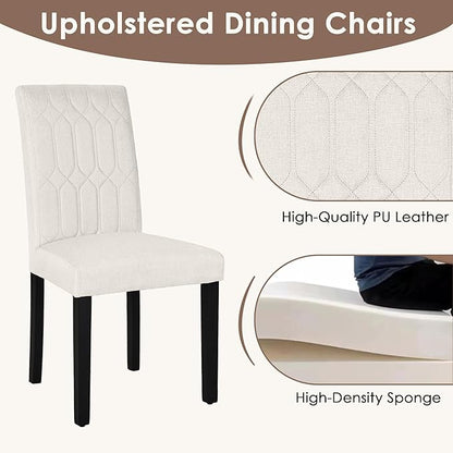 VECELO Upholstered Dining Chairs Set of 4, Modern Accent Parsons with Comfort Seat, Solid Wood Legs w/Rubber Footpads, for Living Room Kitchen, Beige