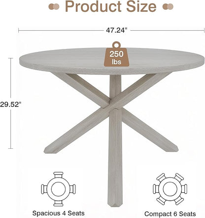 Peatuk Round Solid Wood Dining Table, Part of Dining Table Set, Mix and Match Table, Chair Sold Separately for Dining Room, Kitchen, Grey