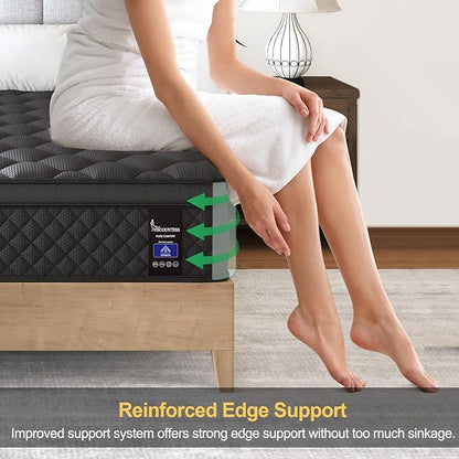 King Hybrid Mattress, 14 Inch Medium Mattress Euro Top for Back & Lumbar Support, 100 Night Trial, Individual Pocket Spring Bed for Motion Isolation & Pressure Relief