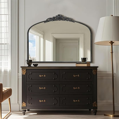 Micasso Black Large Vintage Mirror, 40"x 30" French Baroque Antique Arched Wall Mounted Mirror Decorative Ornate Entryway Mirror for Wall Decor, Living Room, Hallway
