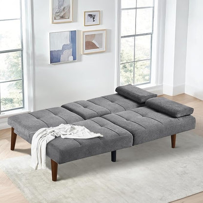 COLAMY Futon Sofa Bed-Fabric Small Couch, Small Lounge Convertible with 2 Cup Holders, Removable Soft Armrest, Adjustable Backrest for Dorm/Bedroom/College