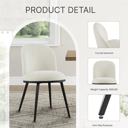Dining Chairs Set of 6, Fabric Upholstered Dining Room Chairs with Ergonomic Backrest & Metal Legs, Modern Kitchen Side Chairs for Home, Restaurant, and Café, Ivory, 2 Boxs
