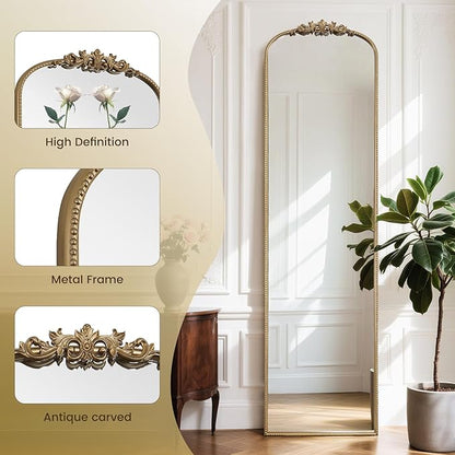 WallBeyond Arched Full Length Mirror Wall Mounted, 21x78 Inch Gold Antique Mirror, Vintage Metal Frame Full Body Mirro for Bedroom, Living Room, Hanging or Leaning