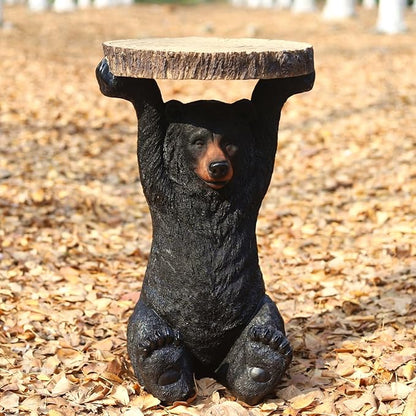 American Black Bear Side Table Pedestal End Table Stool Resin Bear Statue Hand Painted Sculpture Home Office Living Room Decor