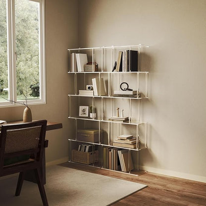 Acrylic Geometric Bookshelf, 6-Tier Clear Bookcase, S Shaped Bookshelf, Modern Display Book Shelf for Living Room, Bedroom, Office, 9.3" D x 22.4" W x 61.46" H, Easy Assembly