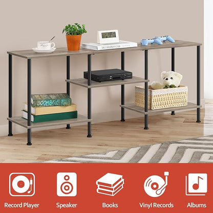 OYEAL 50 inch TV Stand for Living Room Farmhouse Entertainment Center with Storage Shelves 3 Tier TV Console Table Media Cabinet for 50 43 40 32 Inch TV, Rustic Grey